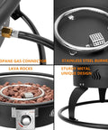 Outdoor Propane Fire Pit 22 Inch Smokeless Portable Fireplace with 12 Foot Hose and Lava Rocks for Patio Backyard Bonfire Camping RV Tailgating Beach Party 55000 BTU showing stainless steel burner and propane gas connector, featuring lava rocks and sturdy metal design.