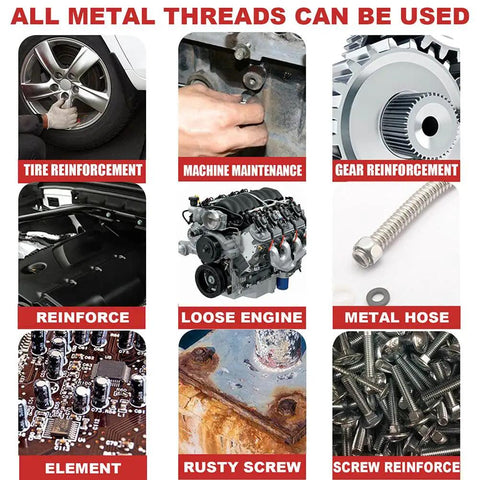 Image showing various uses of Heavy Duty Thread Locker Adhesive 50Ml Industrial Grade Red Anaerobic Sealant for metal threads.