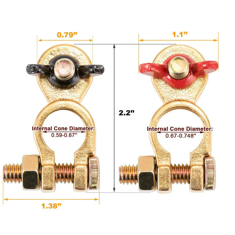 Solid Brass Battery Terminals With Color Coded Wing Nuts And Quick Release Connectors For RV Motorcycle Car Truck Boat Caravan Plus Beefed Up Pro Grade Performance And Corrosion Resistant Clamps Two Pairs Included