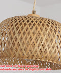 Totally Fresh Handmade Woven Bamboo Pendant Light Fixture Adjustable Boho Basket Hanging Lamp, 11.8 inch round shade.