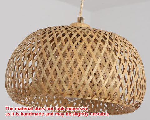 Totally Fresh Handmade Woven Bamboo Pendant Light Fixture Adjustable Boho Basket Hanging Lamp, 11.8 inch round shade.