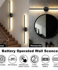 Premium Rechargeable LED Wall Sconces Set Of Two With Remote Control Hella Bright Dimmable Lamps with 6000mAh Battery in vertical and horizontal designs.