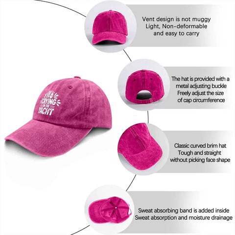 No Crying On The Yacht Funny Golf Hat For Men And Women Distressed Washed Baseball Cap with features highlighted