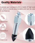 Close-up of a durable steel needle from the 7Pcs Grease Gun Needle Tips Kit with 5 nozzles, highlighting rust-resistant feature.