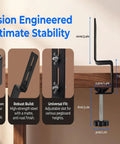 Set Of 2 Desk Clamps For Pegboard Mounting Metal Brackets with measurements and features highlighted for wall mount fixers