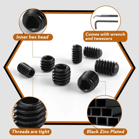 Pro Grade Set Screw Kit With 1400 Pieces In SAE And Metric Sizes 26 Size Assortment for DIY and Shop use with hex keys shown