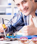 Person soldering a PCB with a Two Pack Must Have Gear No Clean Solder Braided Wick for Desoldering Tool, copper, 3 meter length each wick