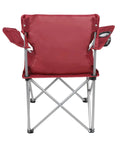 Back view of Quad Folding Camp Chair With Cup Holder Red For Adults Built Tough Steel Frame Weatherproof Poly Coated