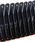 12 Pack Matte Black Heavy Duty Shelf Brackets With Screws Built Like A Tank For Rustic Home And Garage Shelving, displaying sturdy design.