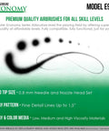 Image of Master Economy E91 airbrush spray pattern and features with 0.8mm tip and fine detail lines up to 1.5 inches for various media