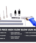 Pro Grade High Flow Air Blow Gun Kit With 9 Blower Tips And 6 Inch Extensions For Quick Cleanups, Needle And Rubber Tip, Xtreme Flow Nozzle