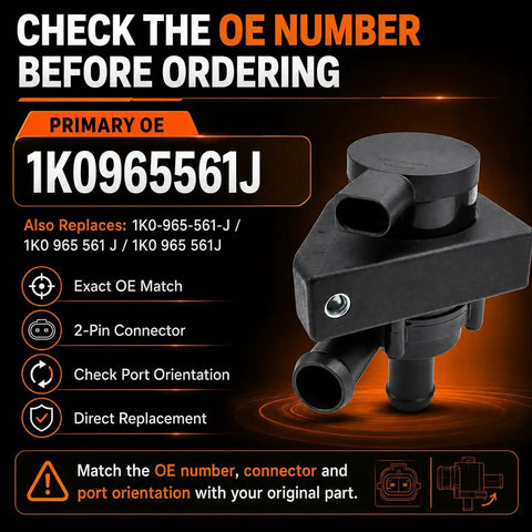 Sweet Ride Smooth Cruisin Slick Aux Cooling Water Pump With Plug Direct Fit For Audi A3 A4 TT Q3 And VW Golf GTI Jetta Passat Tiguan Beetle 1.8L 2.0L showing OE number 1K0965561J.