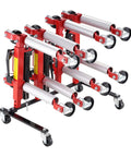 Car Dolly Rack Storage Organizer With 360 Degree Rotatable Wheels And Hydraulic Ratchet Trolley Jack Stand Holder in garage