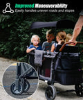 Handlebar Extension For Wonderfold Wagon W4 Stroller Accessory used by adult with children, showing improved maneuverability on road