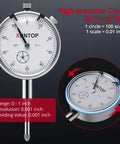 0 To 1 Inch Runout Gauge Set With Dial Indicator, 0.001 Inch Resolution, close-up of the high-precision dial face showing measurements.