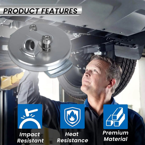 Mechanic inspecting undercarriage with Ford 7.3L Powerstroke Dipstick Adapter Repair Kit, silver finish, impact resistant.