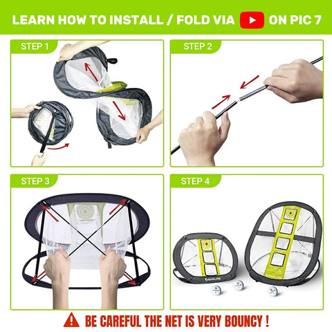 Instructions for setting up Golf Chipping Net for Backyard Practice With Foldable Pop Up Frame step-by-step