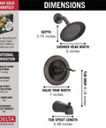 Dimensions of Windemere 14 Series Bathtub And Shower Faucet Set In Oil Rubbed Bronze With Shower Head And Handle Trim shown.