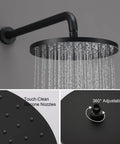 Matte black Iriber wall-mounted shower system with rainfall head and 3-setting handheld