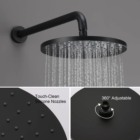 Matte black Iriber wall-mounted shower system with rainfall head and 3-setting handheld