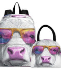 Dope Cow Print Sunglasses Portrait Backpack With Insulated Cooler Lunch Box And Scratch Resistant Nylon Multi Pocket Design