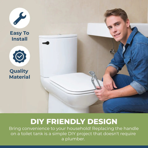 Man installing Durable Metal Toilet Handle Replacement With Brass Tank Lever Arm For Front Mount Toilet Tanks Universal Fit And Chrome Finish