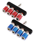 Four Way Air Manifold Splitter With Four Quick Connect Couplers And One Quarter Inch MNPT Plug Aluminum Body