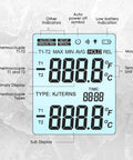 JuviPerpric dual-channel digital K-type thermocouple thermometer with two probes and two clamps, displays T1 and T2.