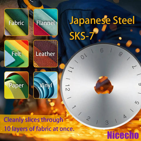 Rotary Cutter Set With 45mm And 28mm Fabric Cutters, Japanese SKS-7 steel blade for cutting fabric, felt, leather, and vinyl