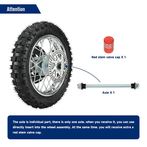 Rear Wheel Assembly For Razor MX500 MX650 SX500 Mini Dirt Rocket Bike With 2.50 By 10 Tires and additional parts shown separately.