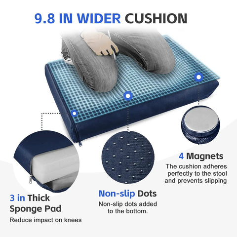 Upgraded Garden Kneeler And Seat With 9.8 Inch Wide And 3 Inch Thick Kneeling Pad, showing cushion features and use