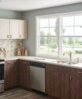 Modern kitchen with Spot Resist Stainless Deck Mounted Kitchen Soap Dispenser With Above The Sink Refillable Bottle by the faucet.