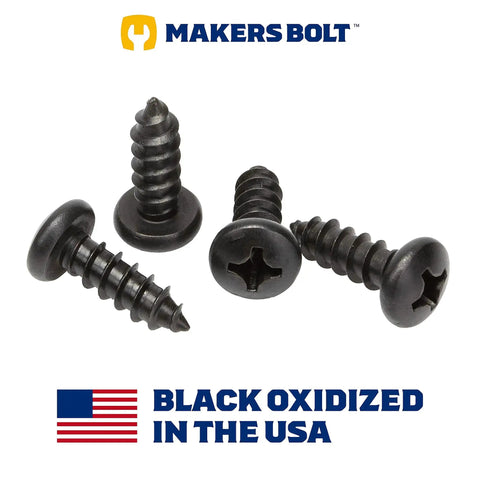 Black Oxidized 18-8 Stainless Steel License Plate Screws Pack Of 4 For Rustproof Security And Saltwater Resistance shown in image