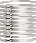 8 Inch Stainless Steel Hose Clamps Set Of 10 Adjustable From 7 3 4 To 8 1 2 Inches Metal Worm Gear Duct Clamps displayed in a stack.
