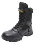 8 Inch Steel Toe Work Boots With Side Zipper For Industrial Construction And Roofing Lightweight Comfortable Indestructible Tough As Nails Puncture Proof Safety Boots With All Terrain Non Slip Outsole For Warehouse Logger Size Nine Point Five Black