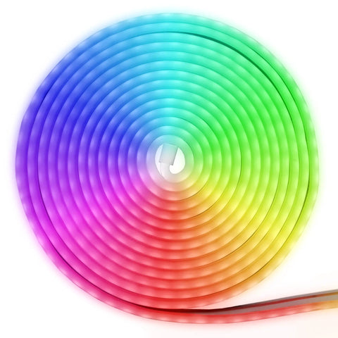 Neon Smart Indoor Outdoor Multi Color LED Light Strip 5M 16 Feet Waterproof RGB Tape with rainbow colors coiled