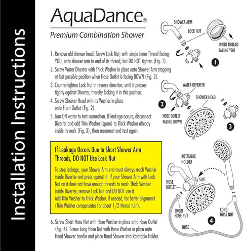 Installation instructions for 7 Inch Premium High Pressure 3 Way Rain Shower Combo With Lux Rainfall Head And Handheld Shower.