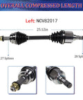 Heavy Duty Front CV Axle Shaft Assembly For 2007 To 2011 Dodge Caliber And 2007 To 2017 Jeep Compass Patriot Fwd shown with shaft lengths and spline counts.