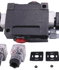Solarhome 1 spool solenoid hydraulic control valve, 12V DC, double-acting, black metal body with fittings