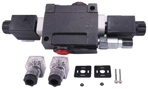 Solarhome 1 spool solenoid hydraulic control valve, 12V DC, double-acting, black metal body with fittings