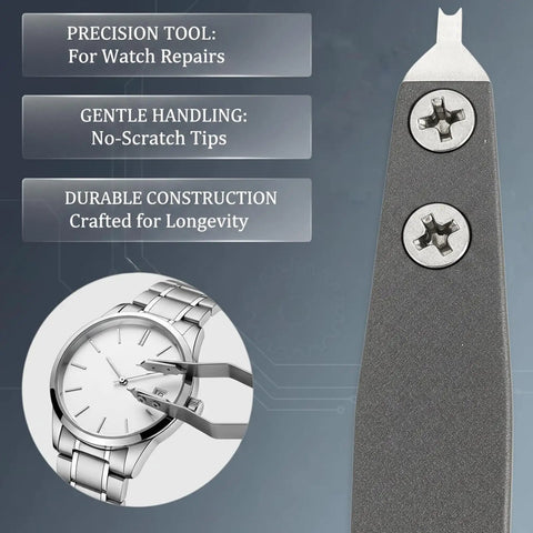 Dual Fork Spring Bar Tool For Watches With Pin Removal Tweezers, Fast Strap Swaps And Link Removal, Black Finish Band Adjuster Kit