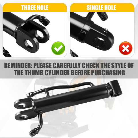 Beefy Heavy Duty Mini Excavator Thumb Hydraulic Cylinder 25mm Bore, showing correct three-hole style for diggers under 3 tons.
