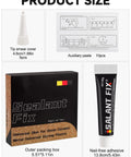 Boss Grade All Purpose Glue Kit With Quick Cure Formula And Slick Snip Tip Applicators For No Sweat Nail Free Bonding On Wood Metal Glass And Daily Repair Jobs packaging with adhesive tips, instructions, and box dimensions.