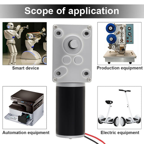 12V DC Worm Gear Motor 12 RPM Self Locking Mini Gearbox With Bracket High Torque Permanent Magnet Reduction Motor shown with application examples