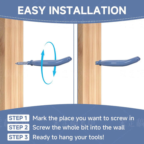 Easy installation of Heavy Duty Steel U Hooks 12 Pack With Anti Slip Coating For Garage Storage and Organization on wood wall