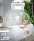 Two In One Bathroom Exhaust Fan With LED Light, Ultra Quiet Ventilation operating in a modern bathroom with a soaking tub and plants