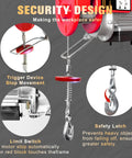 YATOINTO wireless electric hoist with remote control; red winch, steel hook and safety latch