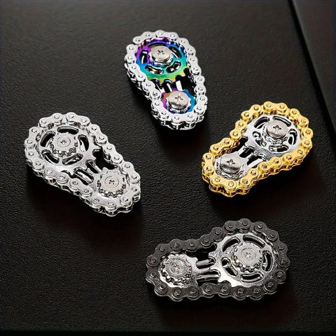 Four Bike Chain Gear Fidget Spinner Metal EDC Toy For Stress Relief And Focus Durable Black Finish Portable Office Spinners