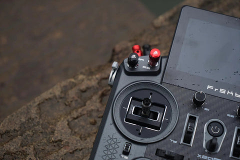 Close-up of Tandem X20 Pro AW Radio Transmitter Battleship Grey Ultimate Combo with controls and screen