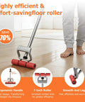 Adjustable Rubber Floor Roller 17.5 to 27 Inch J Roller Heavy Duty Pressure Tool for laminate installation shown in use.
